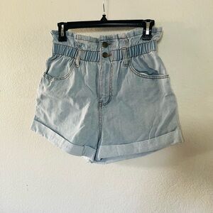 Forever 21 Light Blue Paperbag Waist Denim Shorts